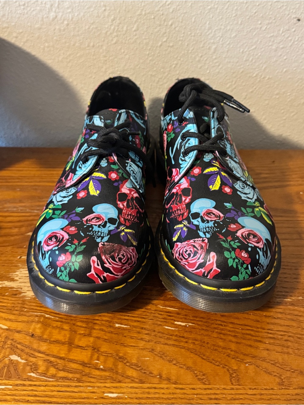 Rare Dr. Martens 1461 Rose Fantasy Skull Floral Oxfords 3-Eye Low Top